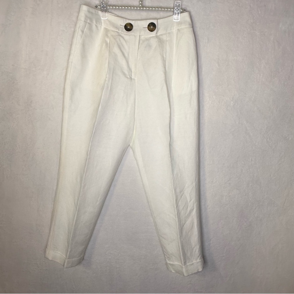 Calvin Klein Women’s Lined Linen Blend Casual Dress Pants Size 12P petite White